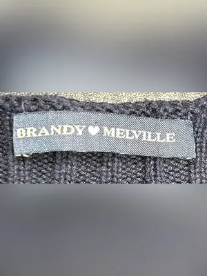 Brandy Melville Size S Navy Blue Ribbed Knit V-Neck Long Sleeve Pullover Sweater thumbnail 2
