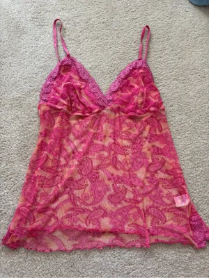 Paisley Lace Mesh Cami Tank Pink Size M thumbnail 1