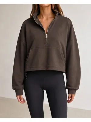 SET Active Heavyweight Sweats Half Zip Sweatshirt Dark Brown XS NWOT thumbnail 1