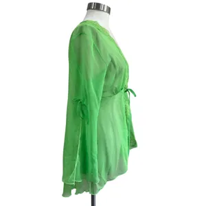 Shirley of Hollywood Sheer Lace Robe Lingerie‎ Coquette Green S/M thumbnail 3