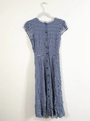 Reformation Fauna Blue Plaid Gingham Button Front Midi Dress Size 0 thumbnail 4
