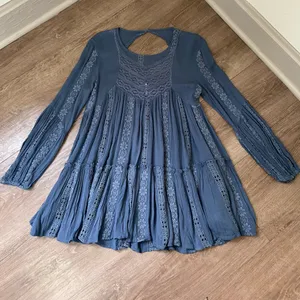 Free People Kiss Kiss Tunic Embroidered Lace Blue Long Sleeve Dress Women’s XS thumbnail 5