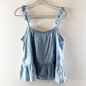 Madewell Sleeveless Denim Ruffle-Strap Peplum Cami Tank Top Blue Haddon Wash 12 thumbnail 4