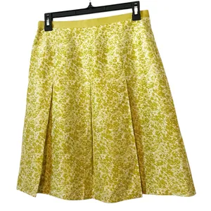 Banana Republic Chartreuse Floral Silk‎ Pleated Lined A-Line Skirt Size 2 thumbnail 2