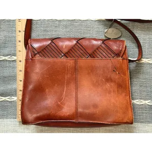 Vintage Brown Woven Leather Etienne Aigner Boho Purse Handbag thumbnail 6