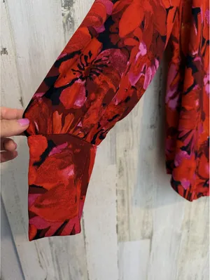 BTFBM Women's Small Red Pink Orange Floral Button Down Blouse thumbnail 4