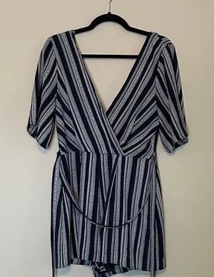 Altar'd State Navy and White Striped Romper thumbnail 1