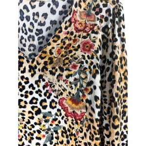 Savanna Jane Leopard Floral Embroidered Blouse Womens L Tan Black Excellent Boho thumbnail 5