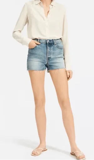 Everlane women’s The Cheeky Denim Short button fly in Worn -In Blue Size 31 NWT thumbnail 1