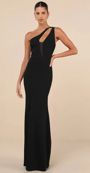 Lulus Mesmerizing Energy Black Cutout One-Shoulder Mermaid Maxi Dress Size M thumbnail 1