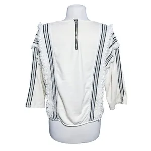 ANTHROPOLOGIE ERI + ALI Women’s Boho Santillana Fringed Cream Top thumbnail 7