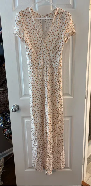 Free People Cream Long Romper with Tiny Orange Floral Print Size 0 thumbnail 1