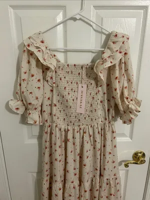 Jessakae Daydreamer Smocked Midi Dress In Cream Floral NWT Size Large thumbnail 7