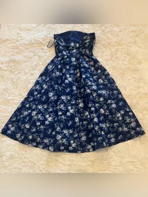 NEW MAC DUGGAL floral strapless brocade midi dress blue multi sz 8 thumbnail 7