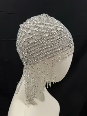 Silver rhinestone headpiece with fringe Size undefined thumbnail 3