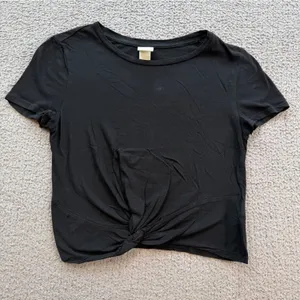 H&M Black Front Knot Crop T-Shirt Women’s XS Baby Tee Short Sleeve 100% Cotton thumbnail 1