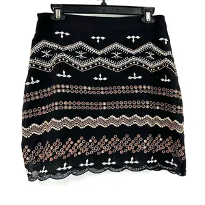 NWT‎ Paper Crane size medium mini skirt black with bronze white embellisments thumbnail 2