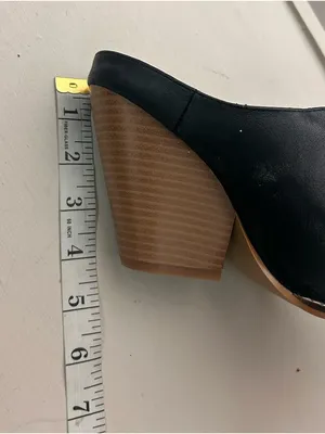 Olivia Miller Black Leather Mule with Tan Stacked Heel 6.5 thumbnail 5
