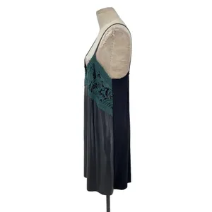 Zara Dress‎ Faux Leather Crochet Embroidered Slip Mini Black Green Size Large thumbnail 6
