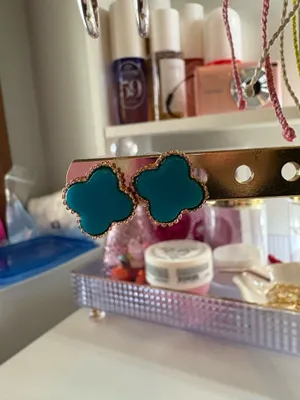 Teal clover earrings Blue thumbnail 1