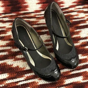 Y2K Black Wingtip Whimsygoth Gothic schoolgirl leather Mary jane heels pumps oxford preppy plaid dark academia office siren core chunky platform round toe-8.5M #bratz #destroyer #fairycore #grunge thumbnail 1
