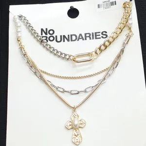 NWT No Boundaries Pendant Necklace Set Gold / Silver Gray 18" + 3" 16" + 3" thumbnail 1