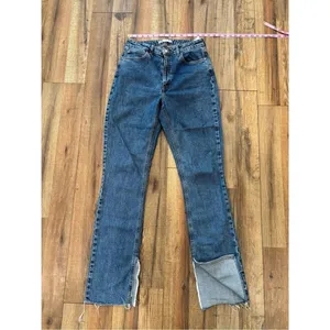 Zara High Rise Straight Leg Jeans Medium Wash Raw Hem Size 6 thumbnail 5
