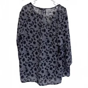 Michael Michael Kors Black Print V-Neck Blouse Plus Size 1X thumbnail 2