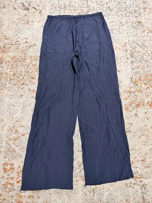 ZARA Wrinkle wide leg pants size Medium Navy thumbnail 2