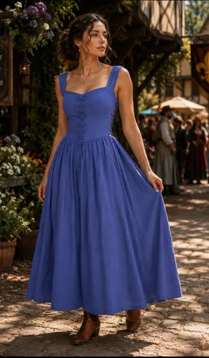 Scarlet darkness blue renaissance whimsical cosplay dress corset front and sides thumbnail 1