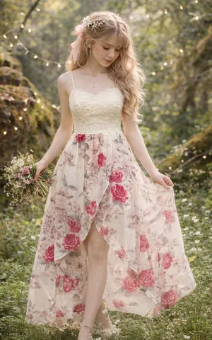 Lily Rose Babydoll Cottage Maxi Dress‎ S Floral Lace Chiffon Y2K Coquette Fairy thumbnail 1
