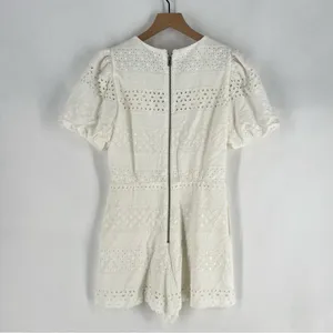 Alice + Olivia Eyelet Lace Romper Wrap‎ Puff Sleeve White Exposed Zipper Size 6 thumbnail 7