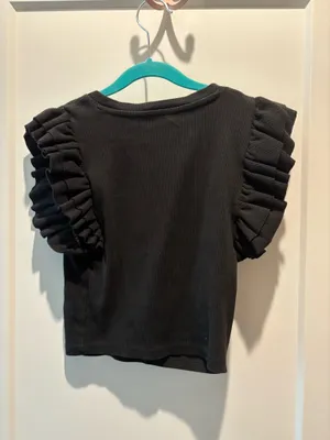 ZARA Ruffle Sleeve Black Crop Top thumbnail 3