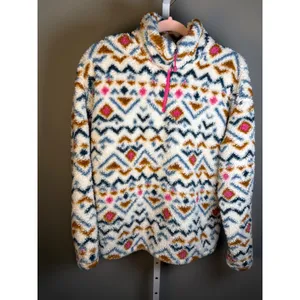 Eddie Bauer Aztec Print Fuzzy 1/4 Zip Fleece Pullover L Cozy Cabincore Southwest thumbnail 3
