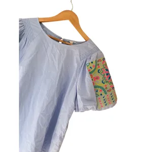 Jodifl‎ Womens Light Blue Embroidered Puff Sleeve Pintuck Blouse H21115 Size M thumbnail 4