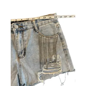 Blue B Rhinestone Fringe Distressed Denim Jean Shorts Women’s Size Large thumbnail 9