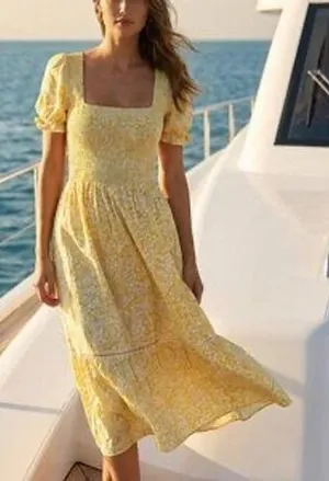 NWT Lost + Wander Sweet Summer Daze Midi Dress Small Yellow‎ Floral Cottagecore thumbnail 1