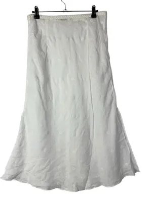 J. Crew White Eyelet Slip Midi Ramie Skirt M thumbnail 3