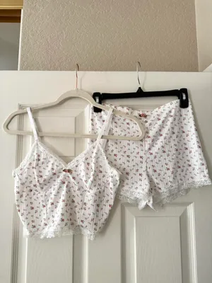 Pink Floral Lace Trim Rosette Tank & Short Set thumbnail 6