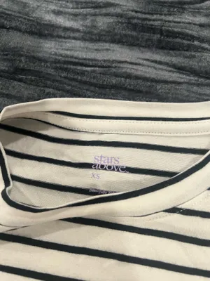 Stars Above Cream and Black Striped Long Sleeve pj Tee Size XS thumbnail 2
