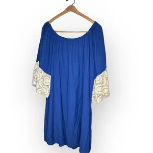 Umgee‎ Navy Shift Dress Womens XL Blue Ivory Boho Crochet Lace Sleeves thumbnail 3