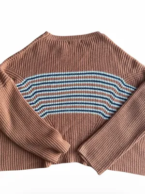 Listicle Women's Small Brown Striped Chunky Knit Sweater Oversized Pullover thumbnail 2
