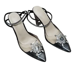 Clear Rhinestone Strappy Ankle Pointed Toe Block Heels ZBY Women's Size 6.5 thumbnail 1