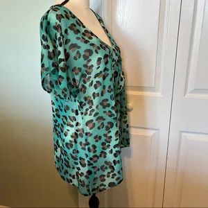 Show Me Your MuMu Womens Size Small Teal‎ Leopard Cheetah Short Sleeve Top Sheer thumbnail 8