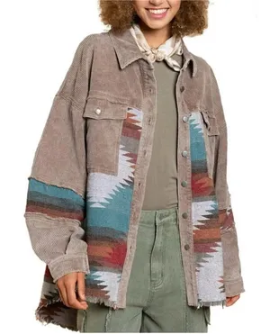 POL Corduroy Aztec Oversized Button Down Shirt Jacket Shacket Size Large thumbnail 1
