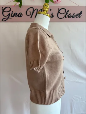 Double Zero Spicy Small Brown Short Sleeve Knit Cardigan with Tie Closures thumbnail 3