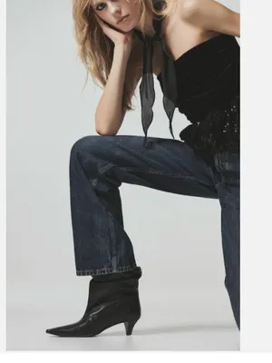 Nwt Mango Mng Black Asa Slouchy Leather Kitten Heel Ankle Boots Bootie Eu39 Us 9 thumbnail 3