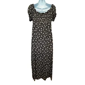 H&M Dark‎ Floral Milkmaid Puff Sleeve Maxi Dress L Ruffle Fairy Cottage Whimsigoth thumbnail 4