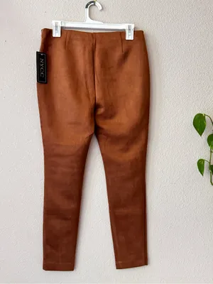 High-Rise Faux Suede Skinny Pants — Cognac thumbnail 4