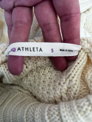Athleta 100% Extra Fine Merino Wool Cream Chunky Turtle Neck Sweater Size Small thumbnail 3